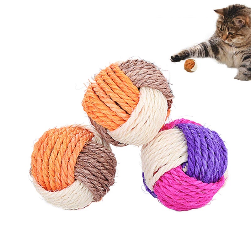 SUNTRADE 3Pcs Cat Toy Sisal Ball Pet Scratching Ball Chew Eco-Friendly Toy Pets Interactive Toy Bite and Wear Resistant(Random Color) - Image 1